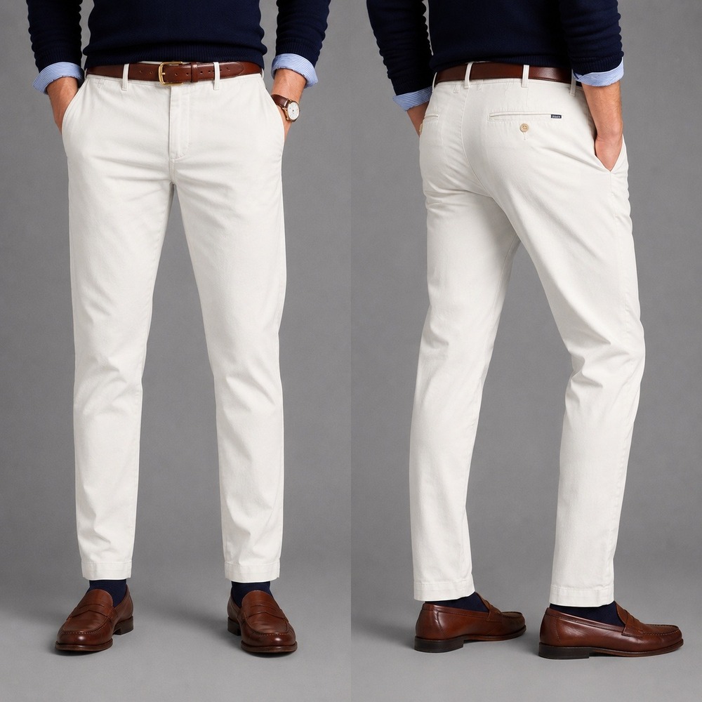 Polo Ralph Lauren Pants Mens 40x30 Slim Fit  White Cotton‎ Twill Chino Straight